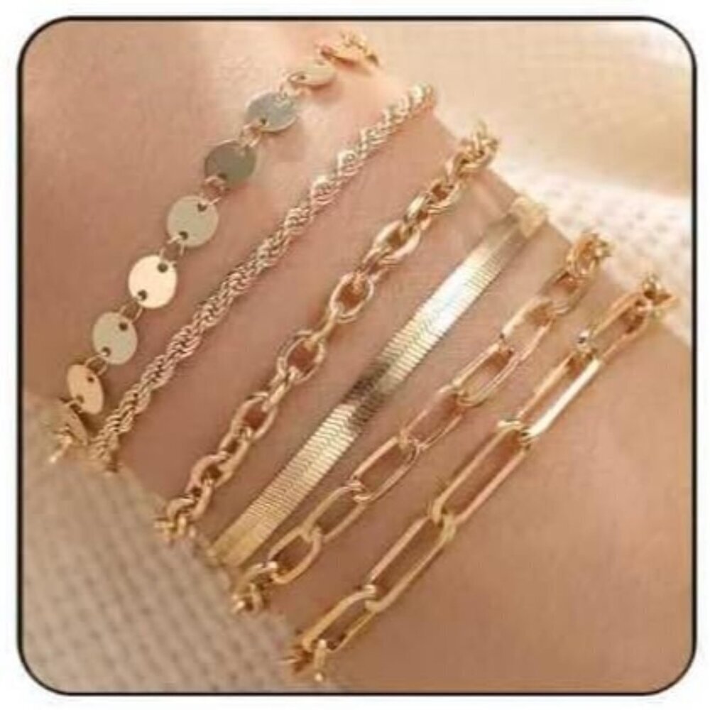 14K Gold Plated Bracelets for Women Dainty Stackable Chain Bracelet Set Gift